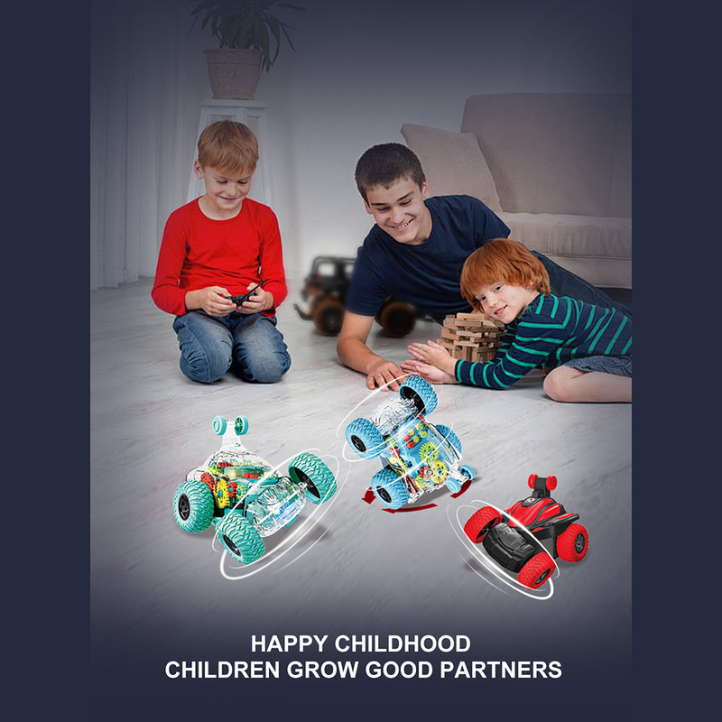 Kids' Toys Channel - Kabelloses Elektrisches Ferngesteuertes Stunt-Flip-Auto 4-Kanal Transparentes