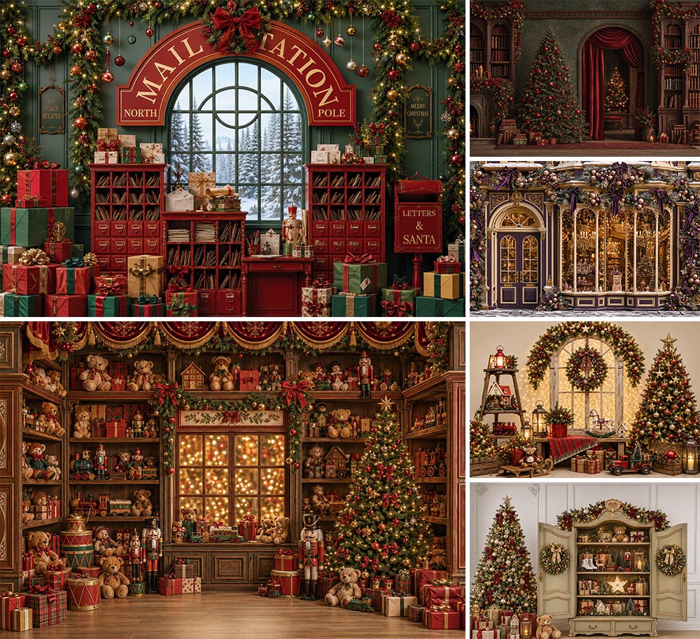 Toys Background For Kids - Fotografie-Hintergrund Nordpol Winter Weihnachten Postamt Spielzeugladen