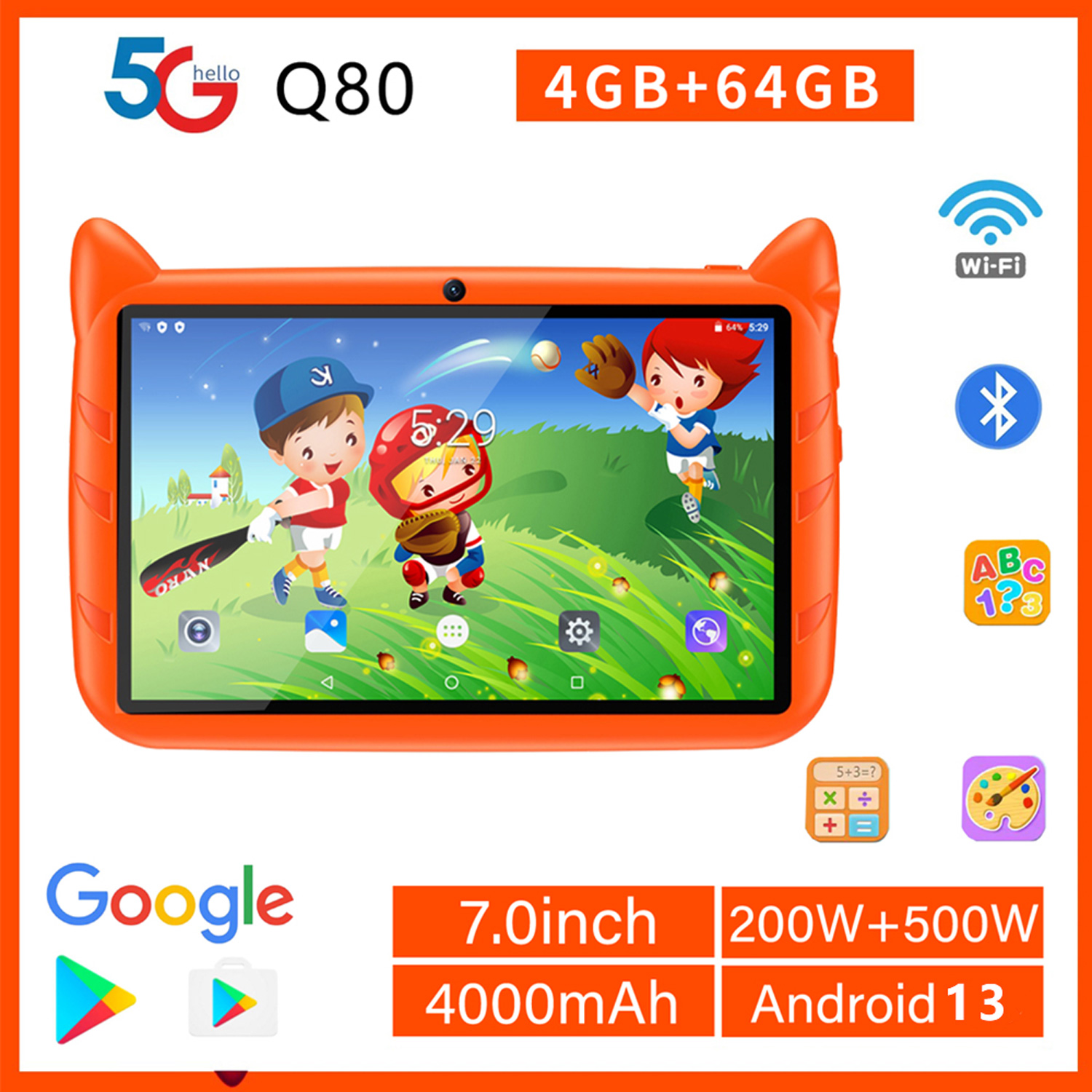 Learning Tablet Kids - Neues 5G WiFi-Kinder-Tablet, 7 Zoll, Quad-Core,