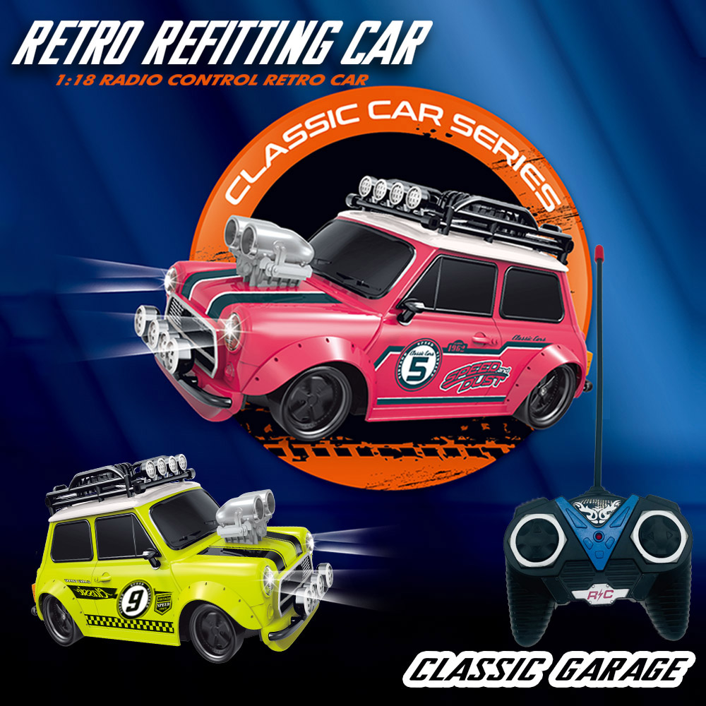 Kids' Toys Channel - 1:18 Retro-Umbau-MINI-Auto, 4-Kanal-Fernsteuerungsauto, 27MHz RC-Auto, Hochgeschwindigkeits-Lichtmodellfahrzeug,