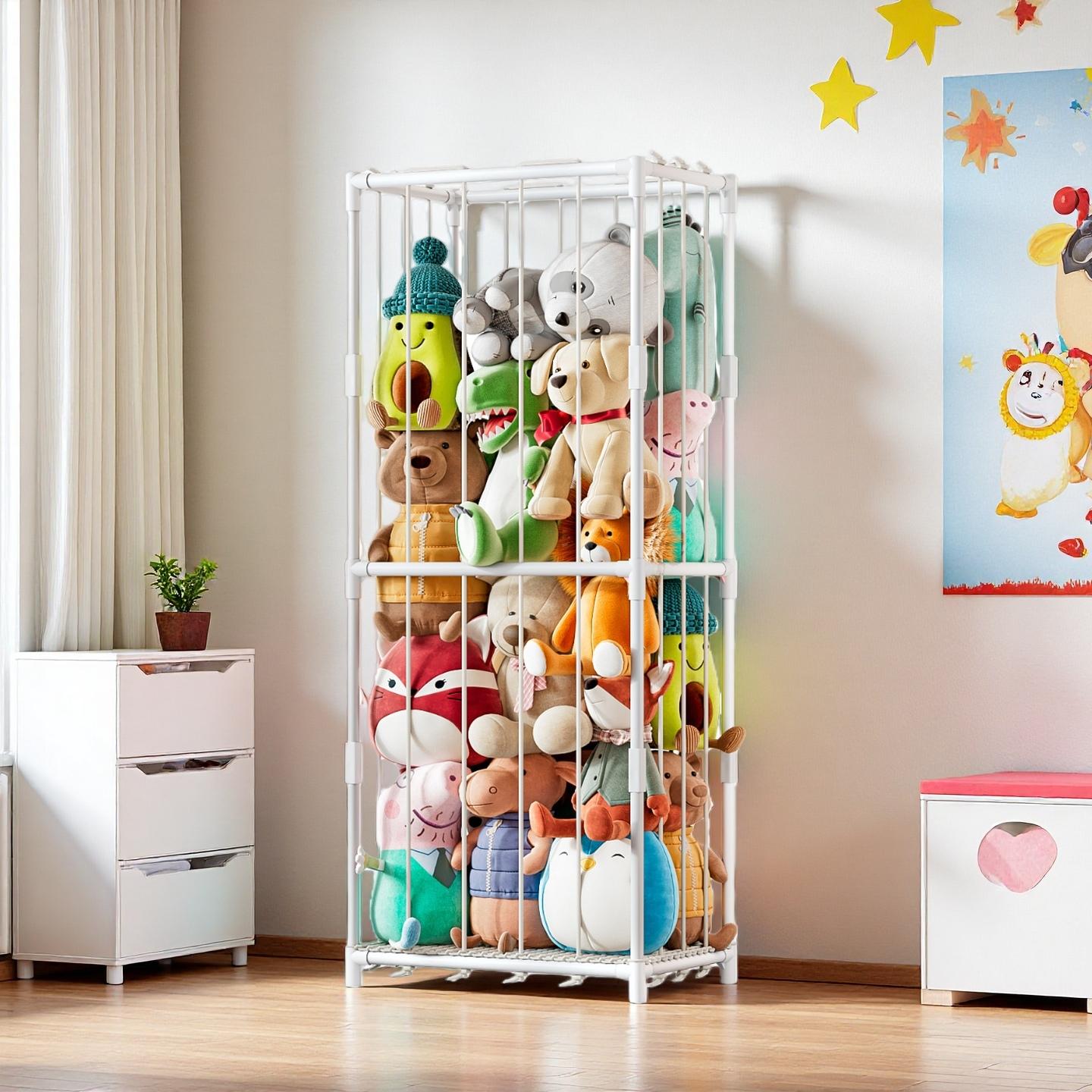 Kids' Toy - Vertikaler Stofftier-Aufbewahrungsorganizer im Zoo-Design, Plüschtier-Präsentationsständer, platzsparender