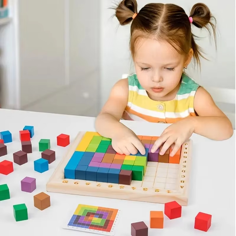 Kids Toys Under 100 - Montessori Farbzähl-Bauklötze Holz 10*10 Puzzle 3D-Raumstapelspiel